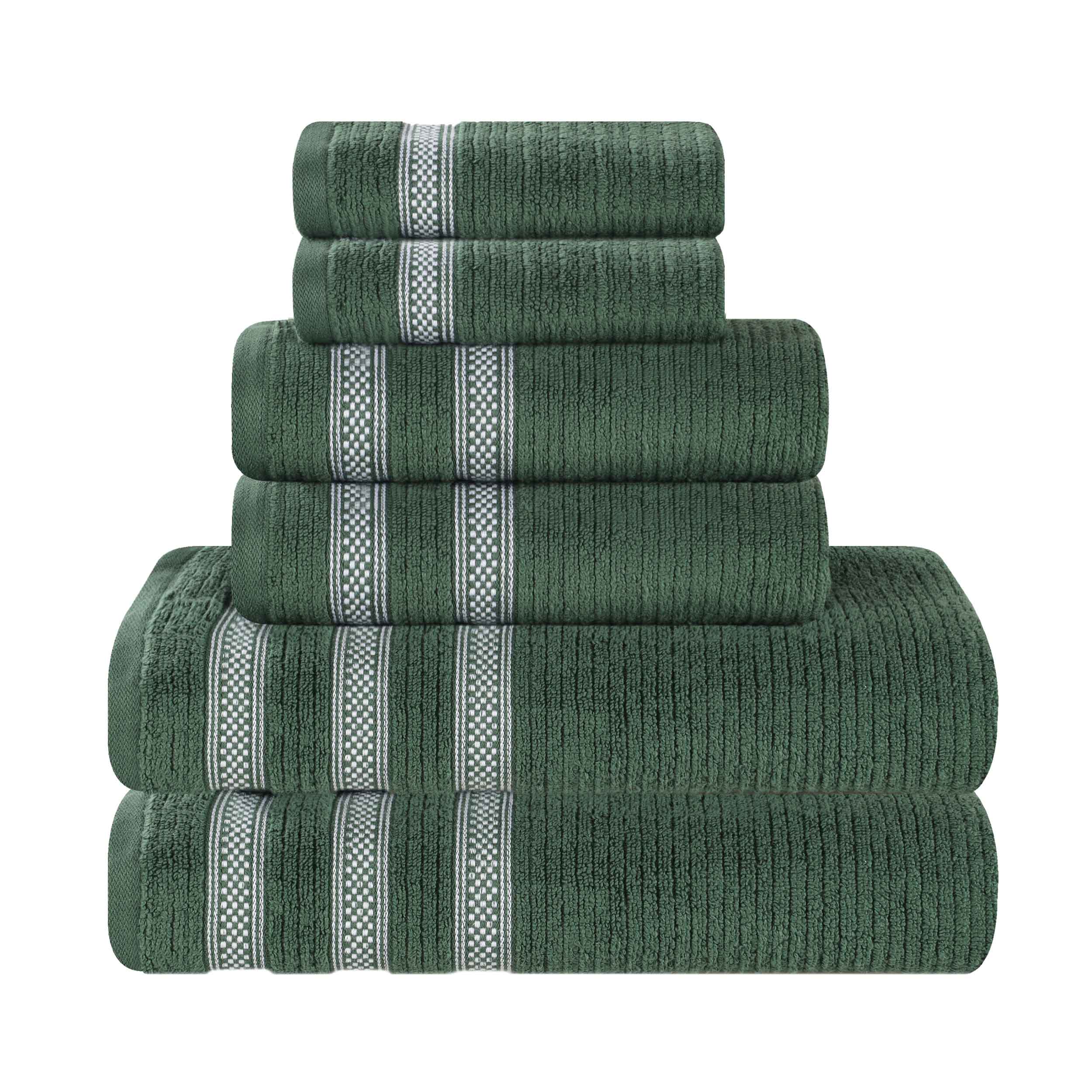 Brea Zero Twist Cotton Ribbed Geometric Border 6 Piece Towel Set - Towel Set by Superior