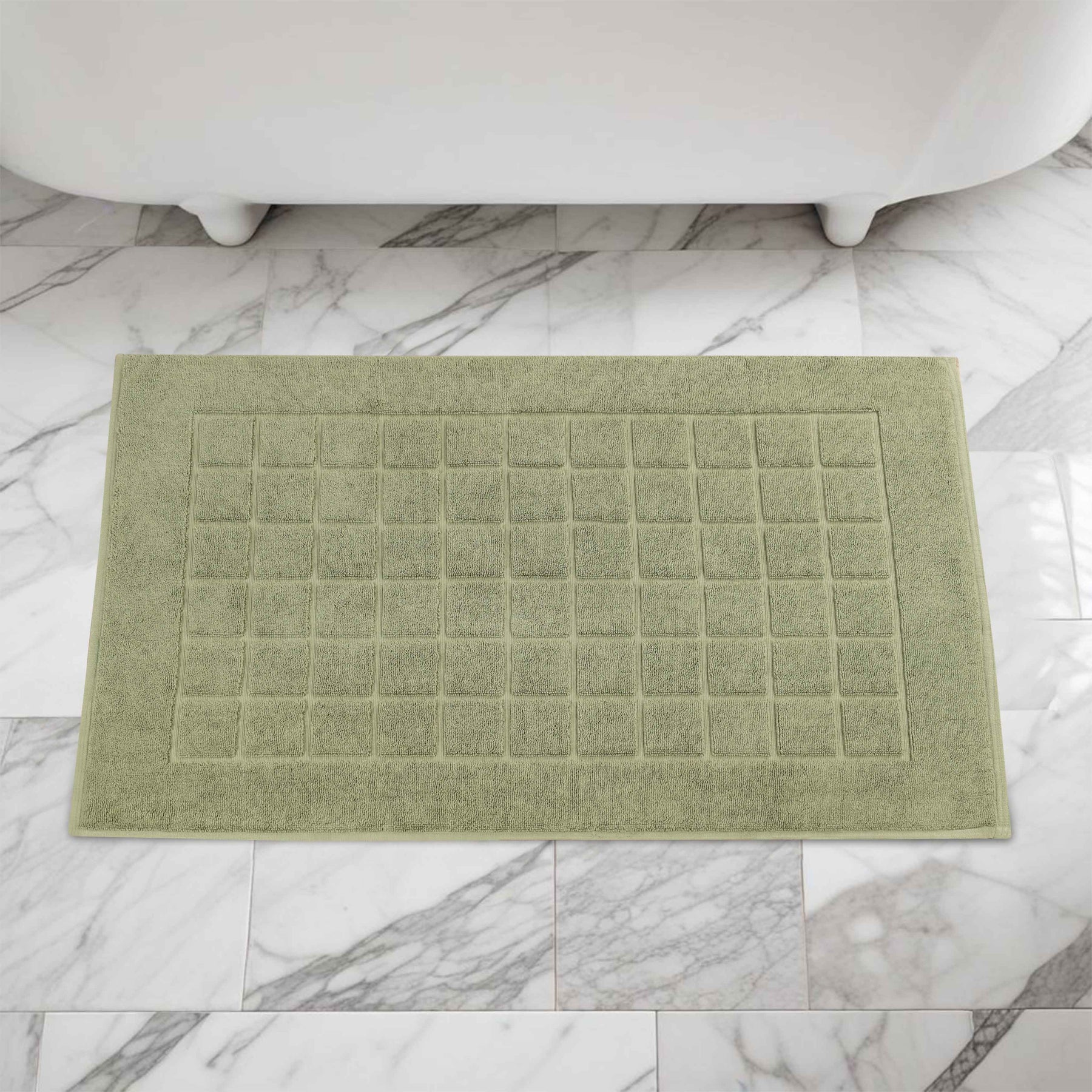 Nora Cotton Solid Absorbent Thick Checkered Washable Bath Mat Set of 2