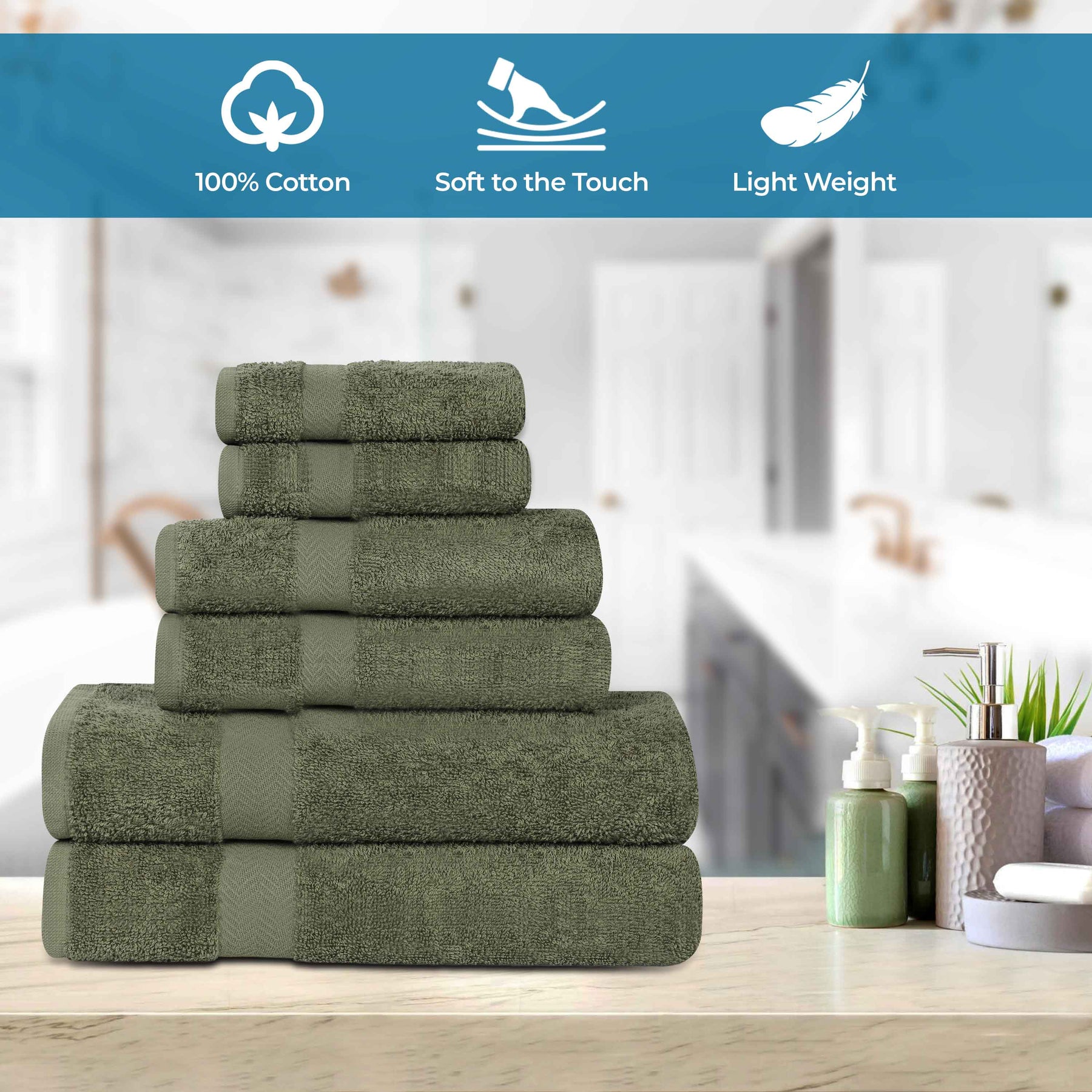 6 Piece Cotton Eco-Friendly Soft Absorbent Towel Set