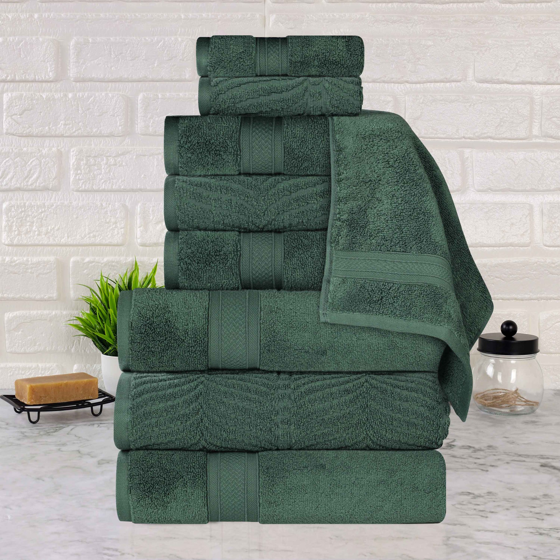 Chevron Zero Twist Solid and Jacquard Cotton 9 Piece Towel Set