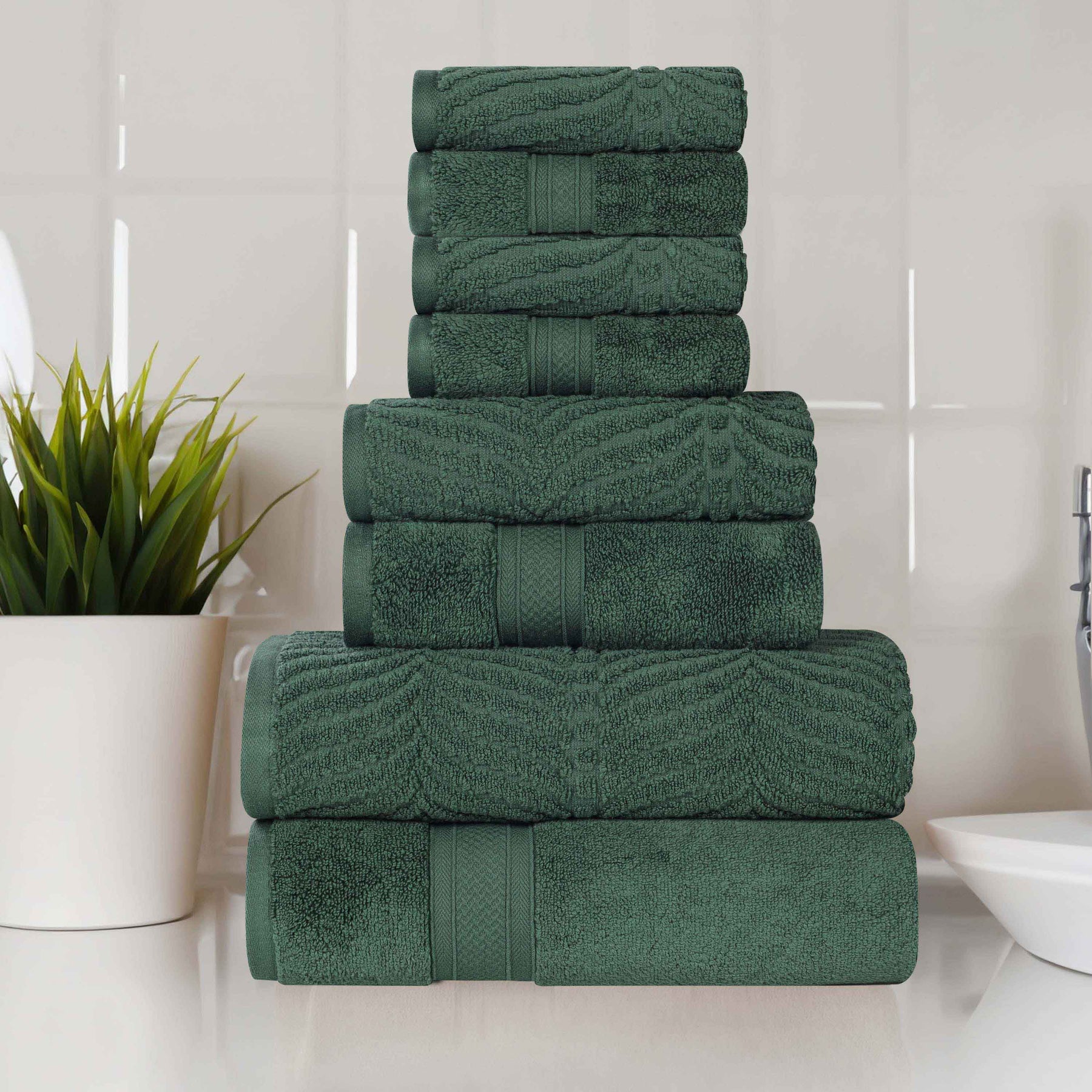 Chevron Zero Twist Solid and Jacquard Cotton 8 Piece Towel Set