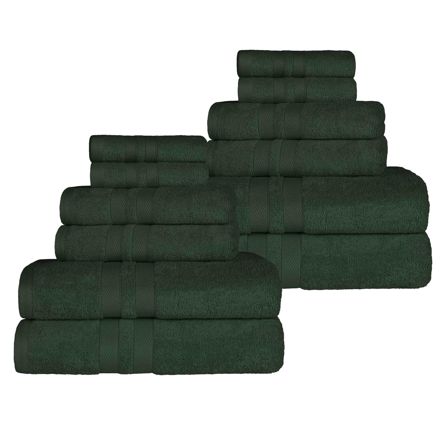 Ultra-Soft Cotton Absorbent Quick-Drying 12 Piece Assorted Towel Set - ForestGreen