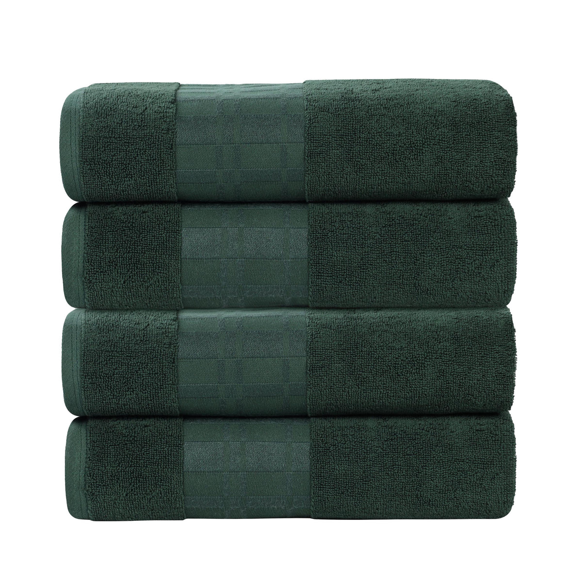 Larissa Cotton Geometric Border Bath Towel Set of 4 - ForestGreen