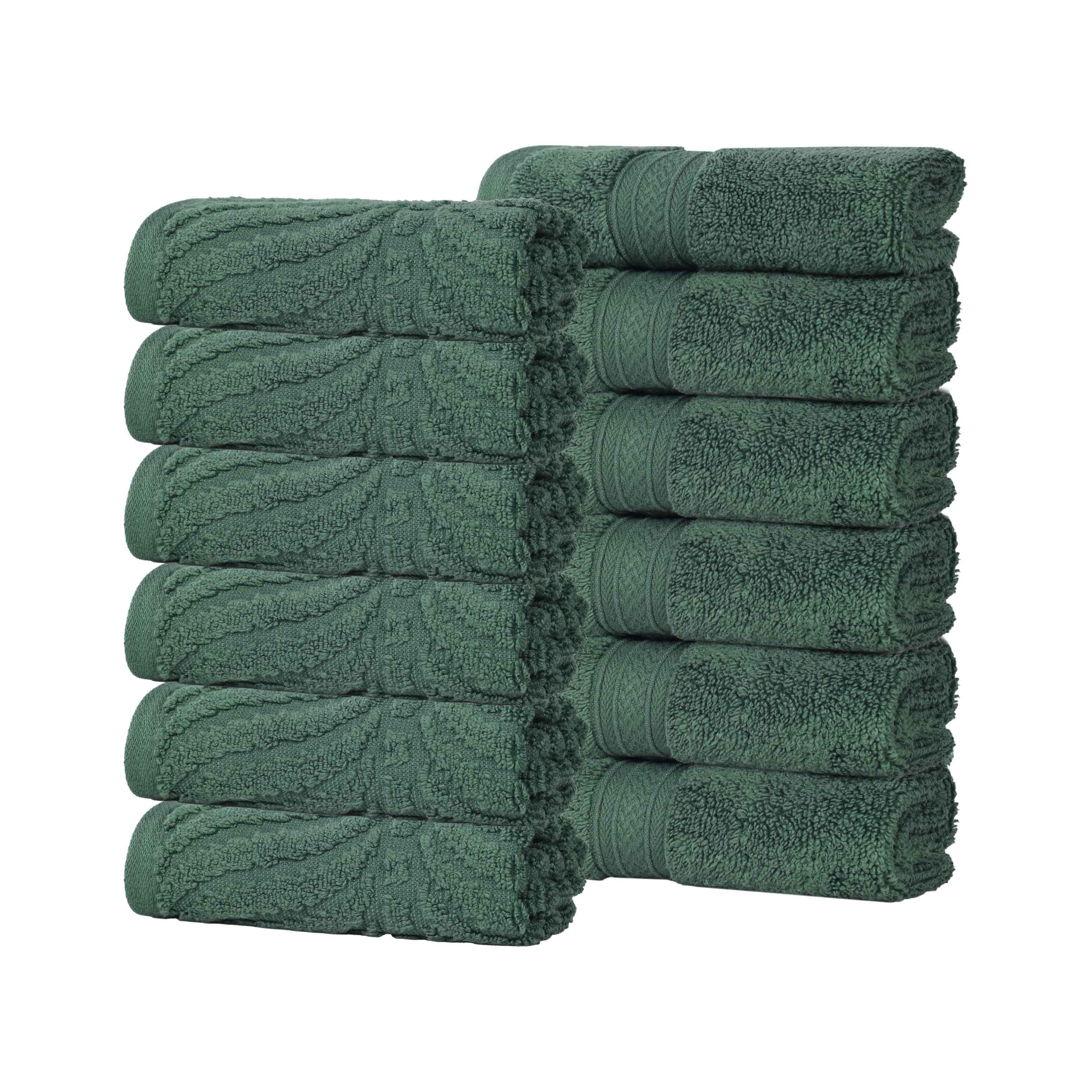 Chevron Zero Twist Solid and Jacquard Soft Cotton Washcloth Set of 12 - Face Towel by Superior