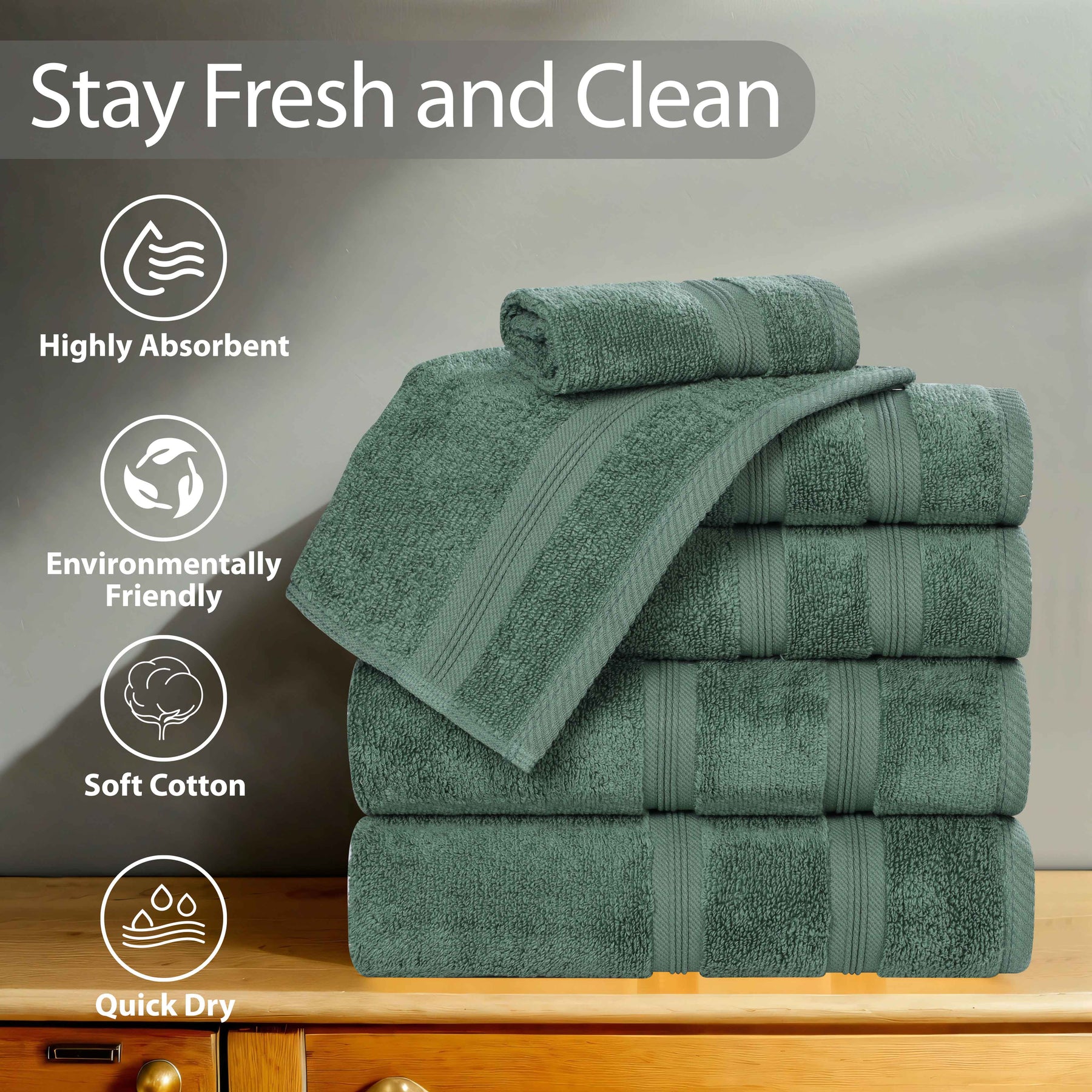 Smart Dry Zero Twist Cotton Medium Weight 12 Piece Assorted Towel Set