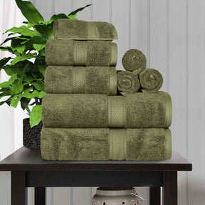 Egyptian Cotton Pile 8 Piece Ultra Plush Solid Towel Set - ForestGreen