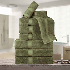 Egyptian Cotton Pile Plush Heavyweight Absorbent 9 Piece Towel Set - ForestGreen