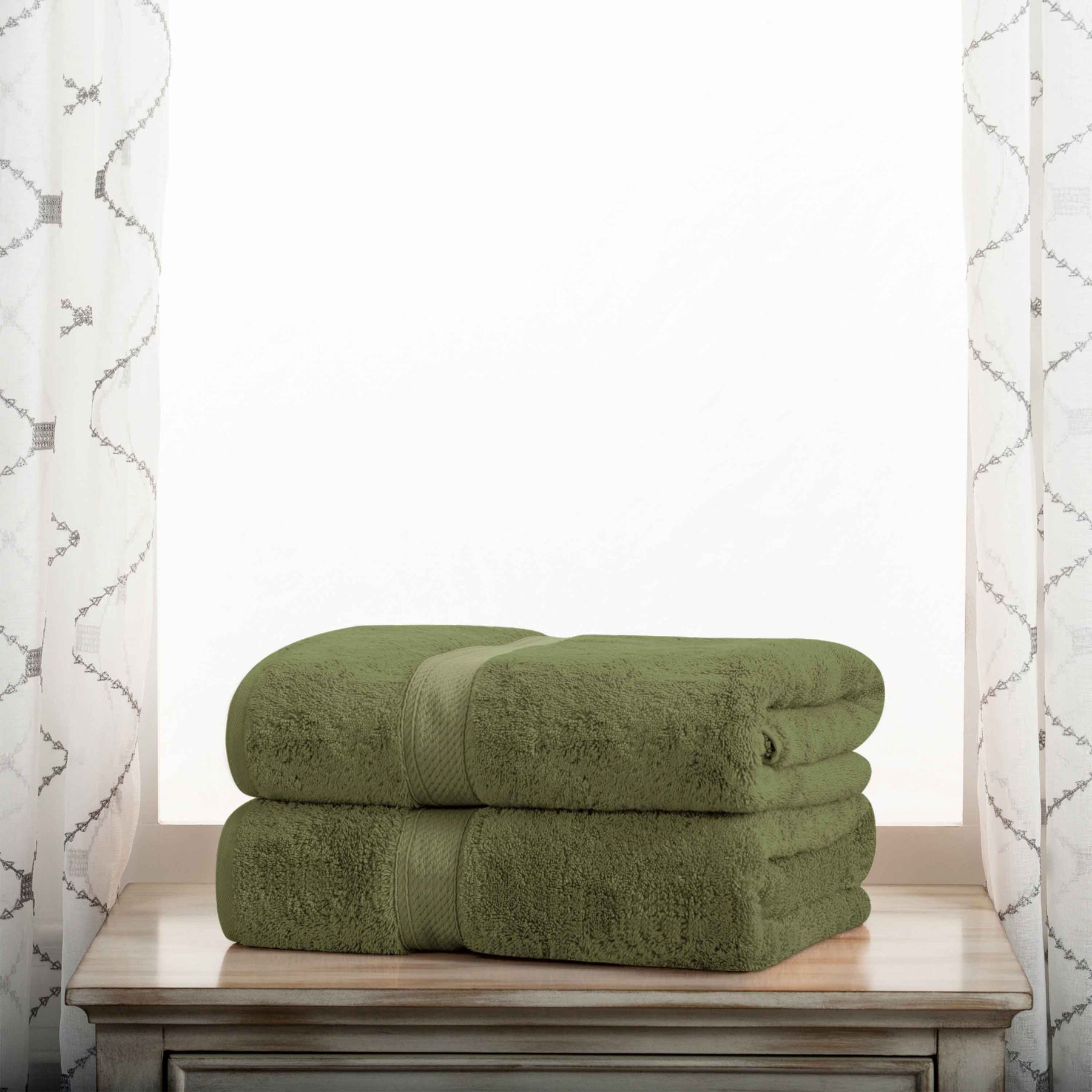 Egyptian Cotton Pile Heavyweight 2 Piece Bath Towel Set - ForestGreen