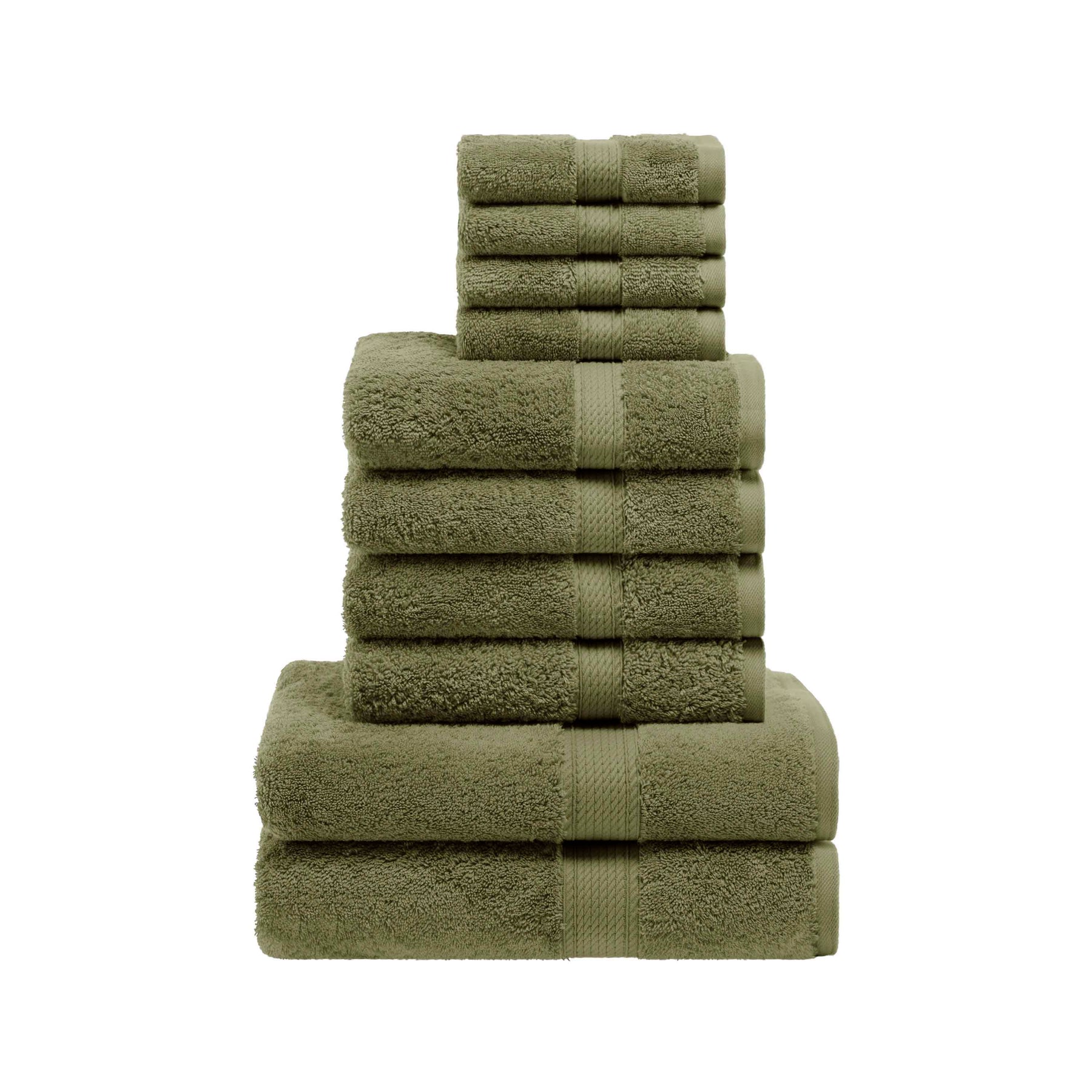 Egyptian Cotton Pile Heavyweight Highly Absorbent 10 Piece Towel Set - ForestGreen