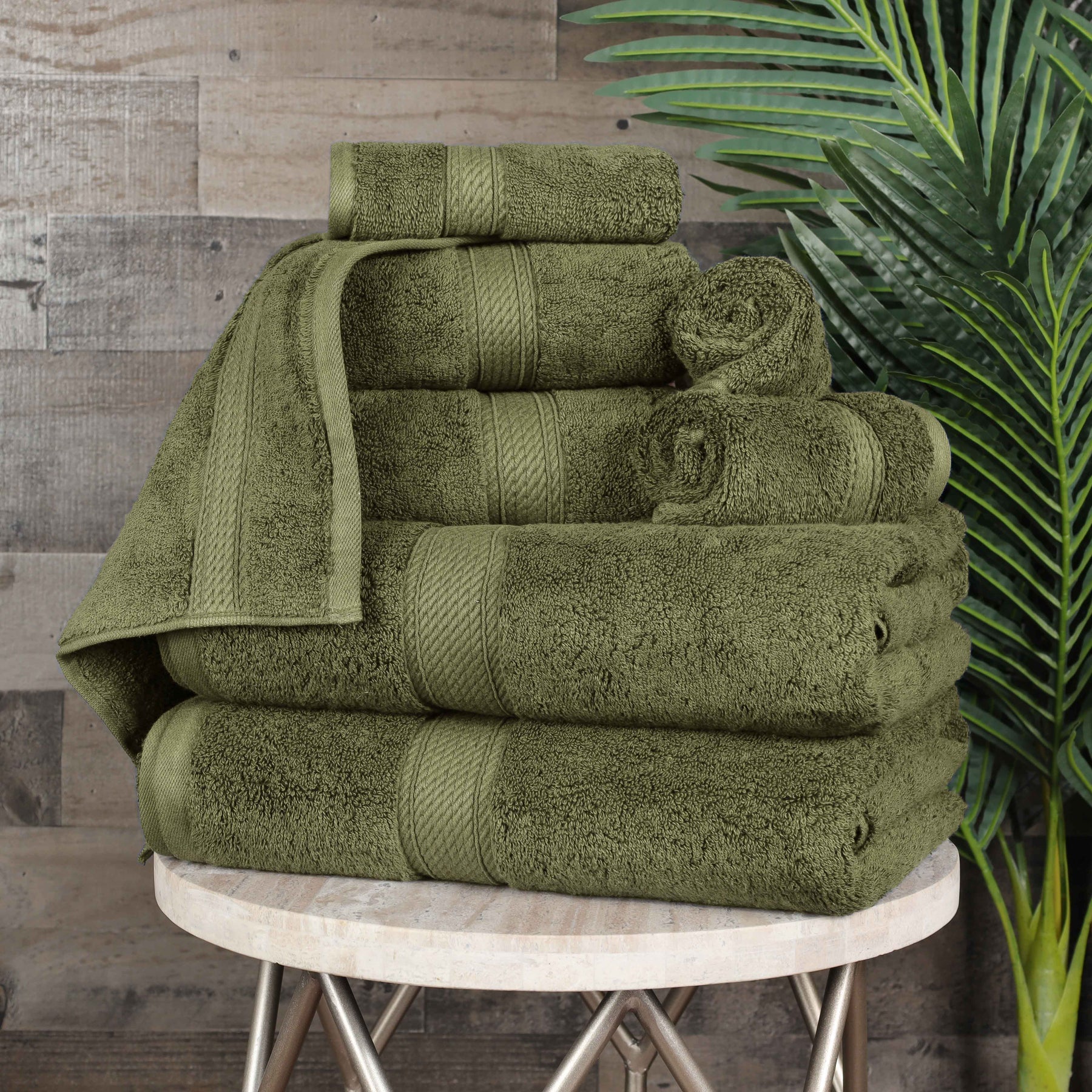 Egyptian Cotton Pile 8 Piece Ultra Plush Solid Towel Set - ForestGreen