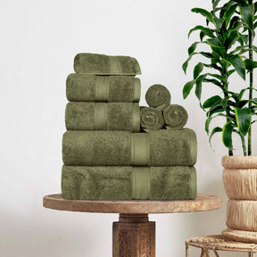 Egyptian Cotton Pile 8 Piece Ultra Plush Solid Towel Set - ForestGreen