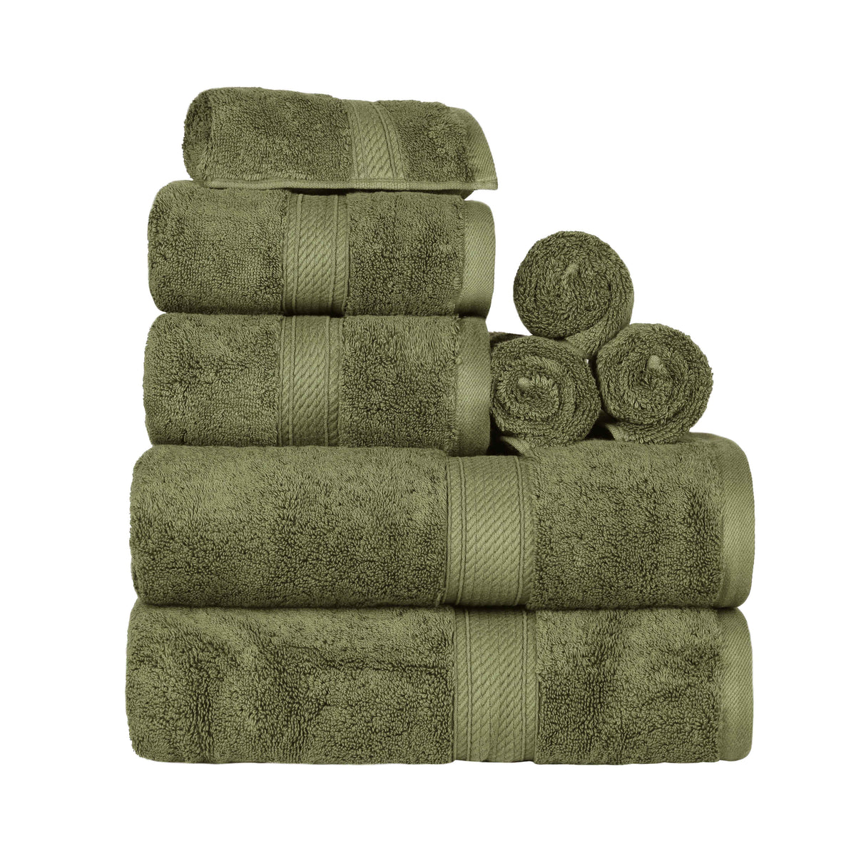 Egyptian Cotton Pile 8 Piece Ultra Plush Solid Towel Set - ForestGreen