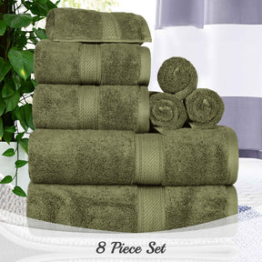 Egyptian Cotton Pile 8 Piece Ultra Plush Solid Towel Set - ForestGreen