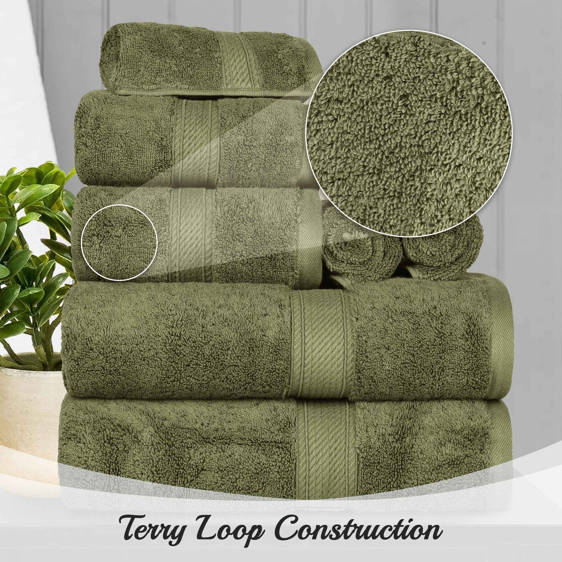 Egyptian Cotton Pile 8 Piece Ultra Plush Solid Towel Set - ForestGreen