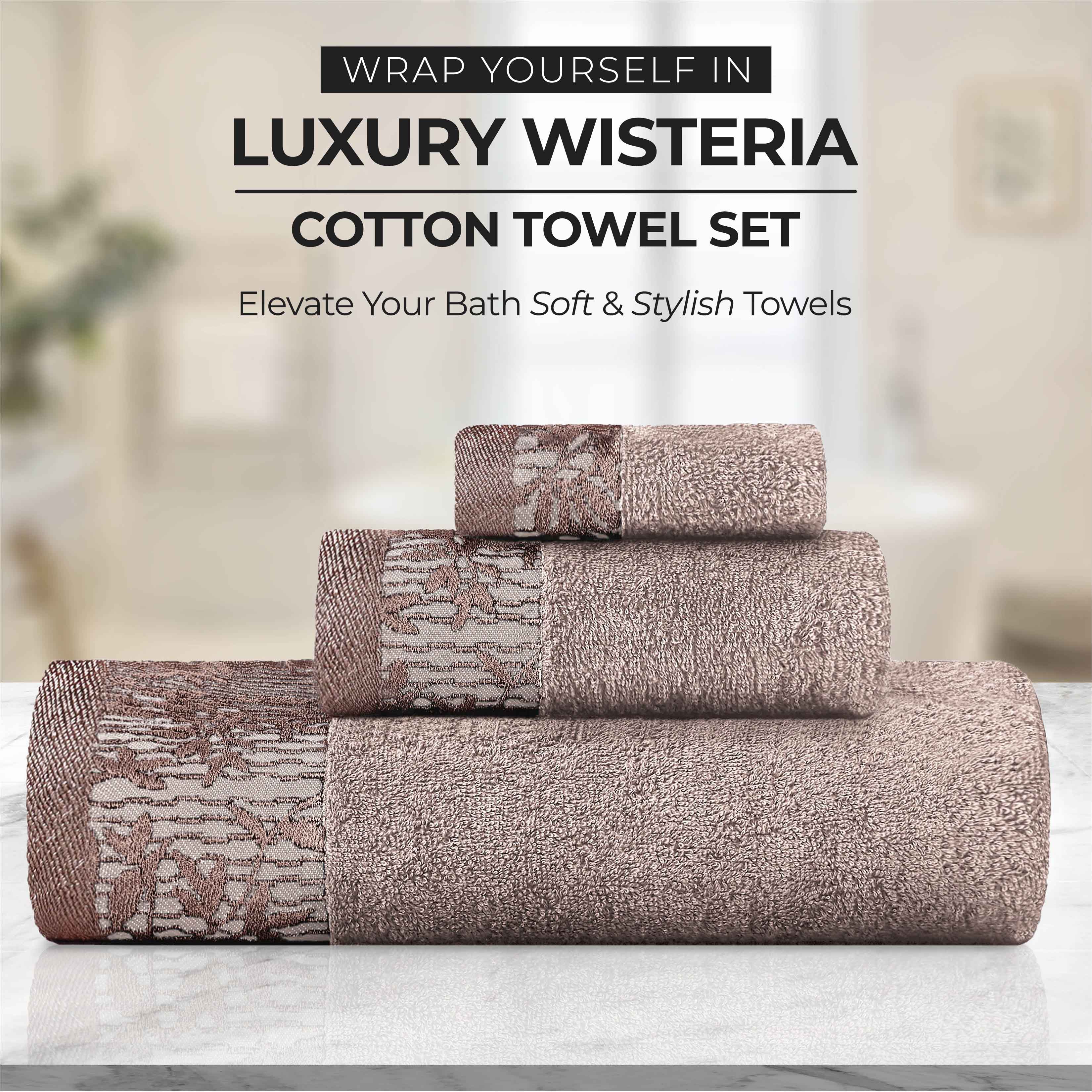 Wisteria Cotton Medium Weight Floral Jacquard Bath Towels, Set of 4 - Bath Towel by Superior