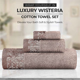 Wisteria Cotton Medium Weight Floral Jacquard Border 6 Piece Towel Set - Towel Set by Superior