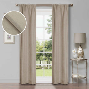 Linen Pattern Washable Room Darkening Blackout Curtains Set 26" - FrostedAlmond