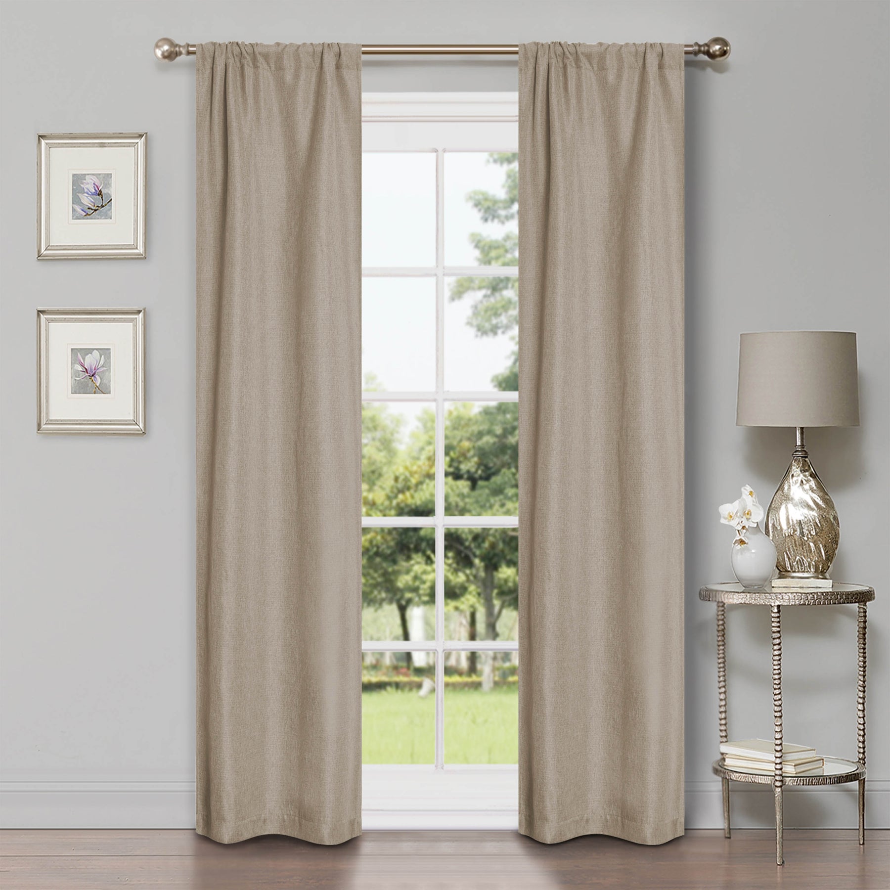 Linen Pattern Washable Room Darkening Blackout Curtains Set 26" - FrostedAlmond