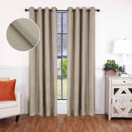 Linen Pattern Washable Room Darkening Blackout Curtain Set 52" - FrostedAlmond