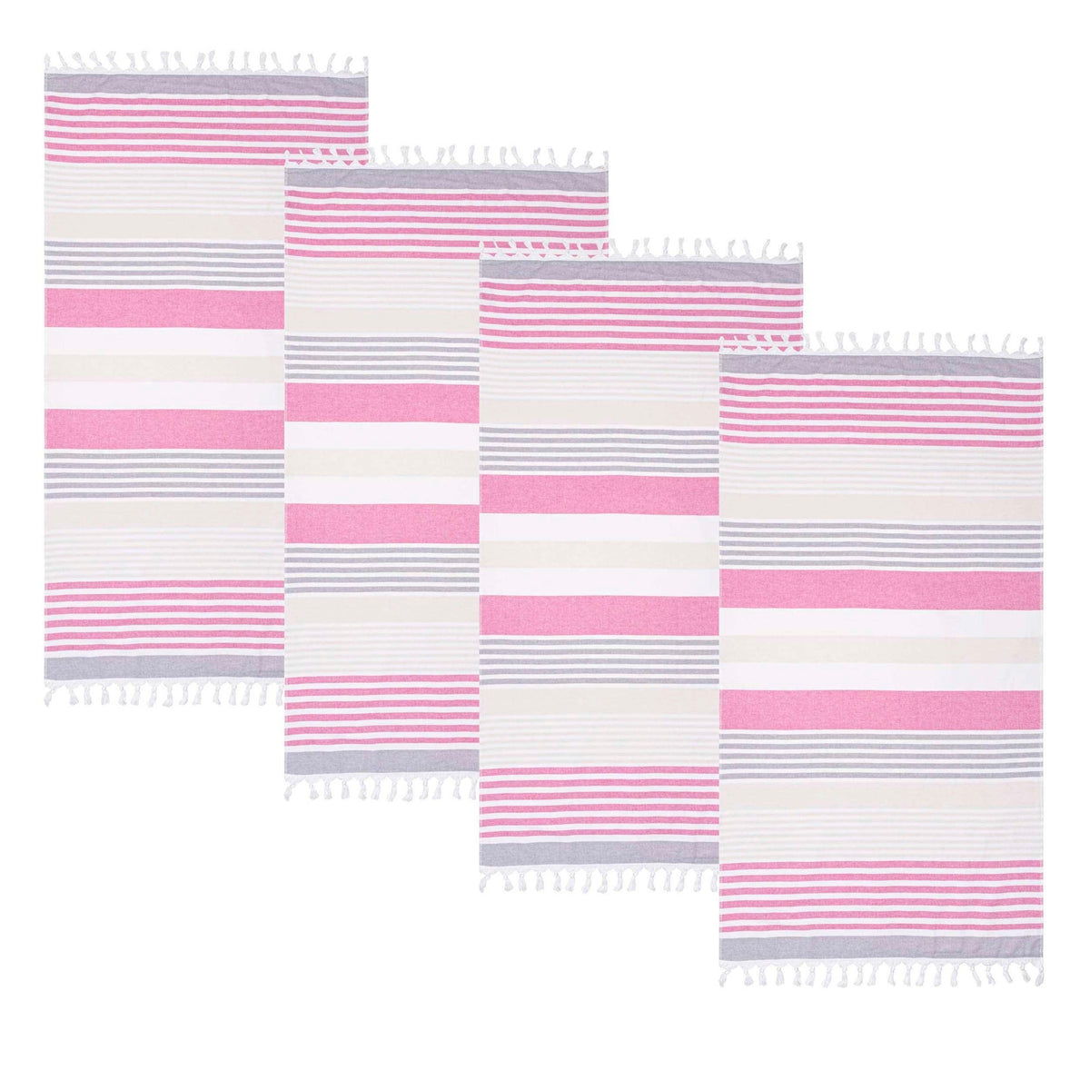 Meera Stripe Fouta 4 Piece Beach Towel Set with Tassels - Beach Towel by Superior - Superior 