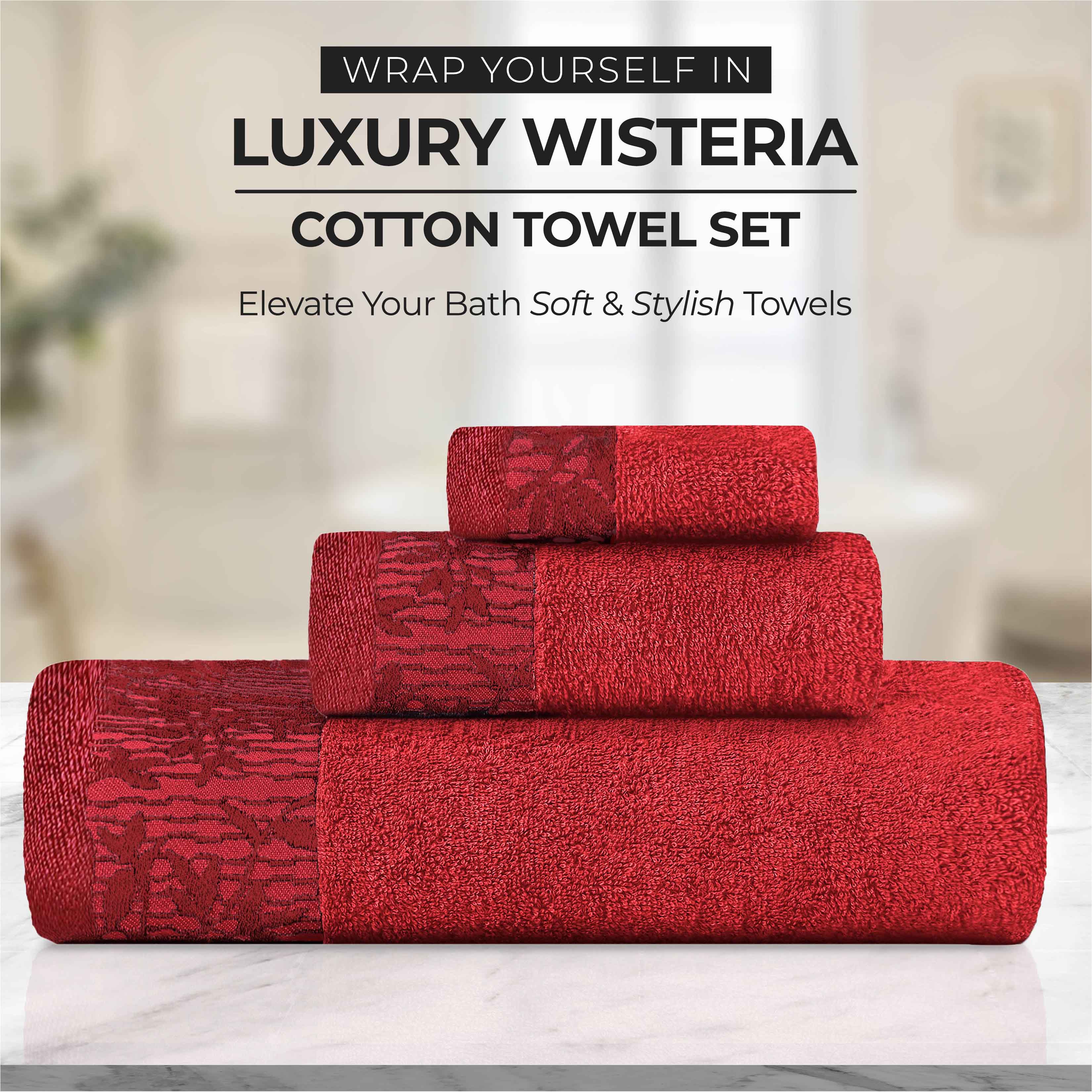 Wisteria Cotton Medium Weight Floral Jacquard Border 6 Piece Towel Set - Towel Set by Superior