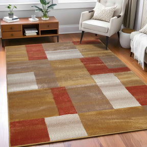 Clifton Geometric Color Block Plush Indoor Area Rug or Runner Rug - Ginger