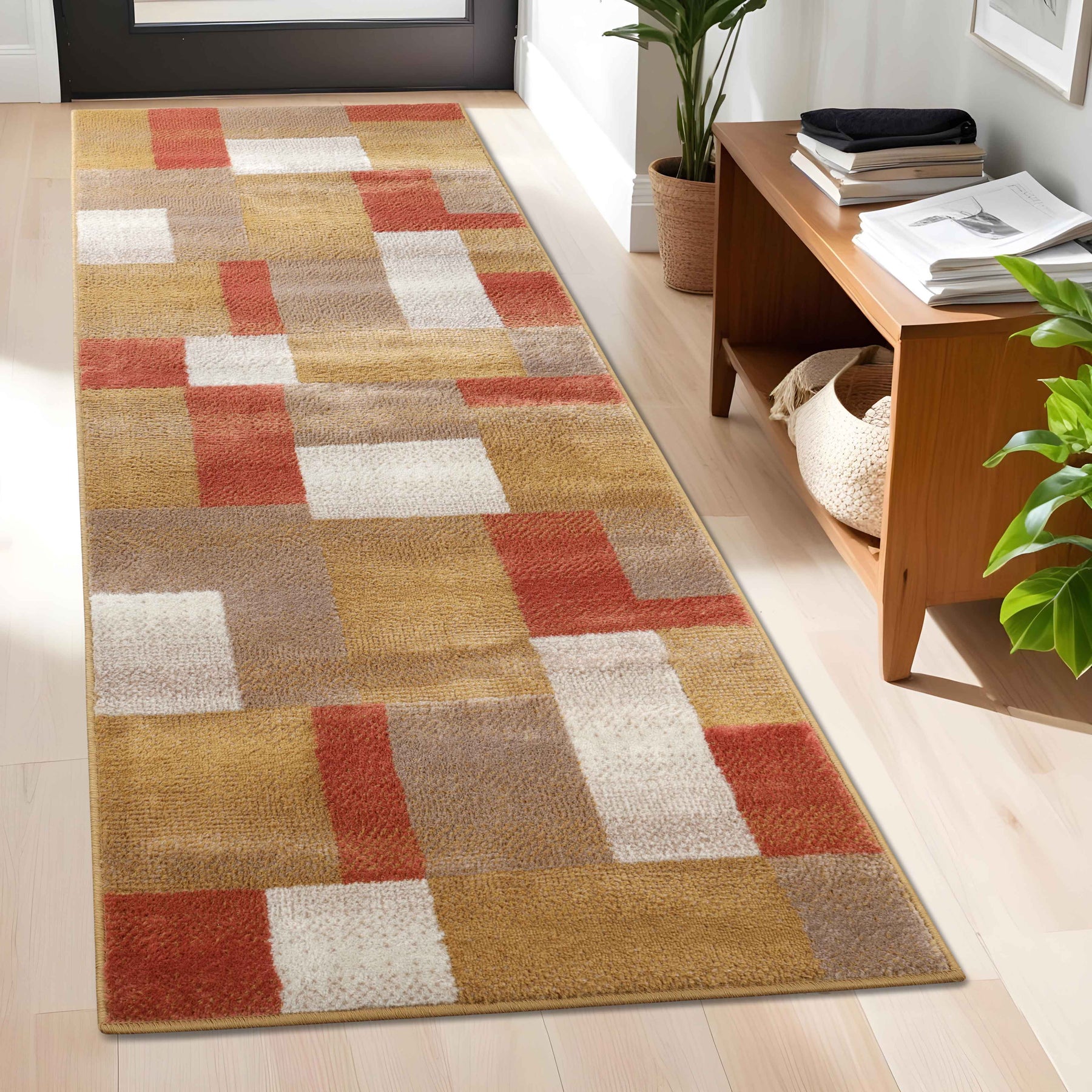 Clifton Geometric Color Block Plush Indoor Area Rug or Runner Rug - Ginger