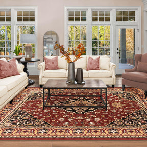 Glendale Traditional Floral Medallion Indoor Area Rug or Runner Rug - Red