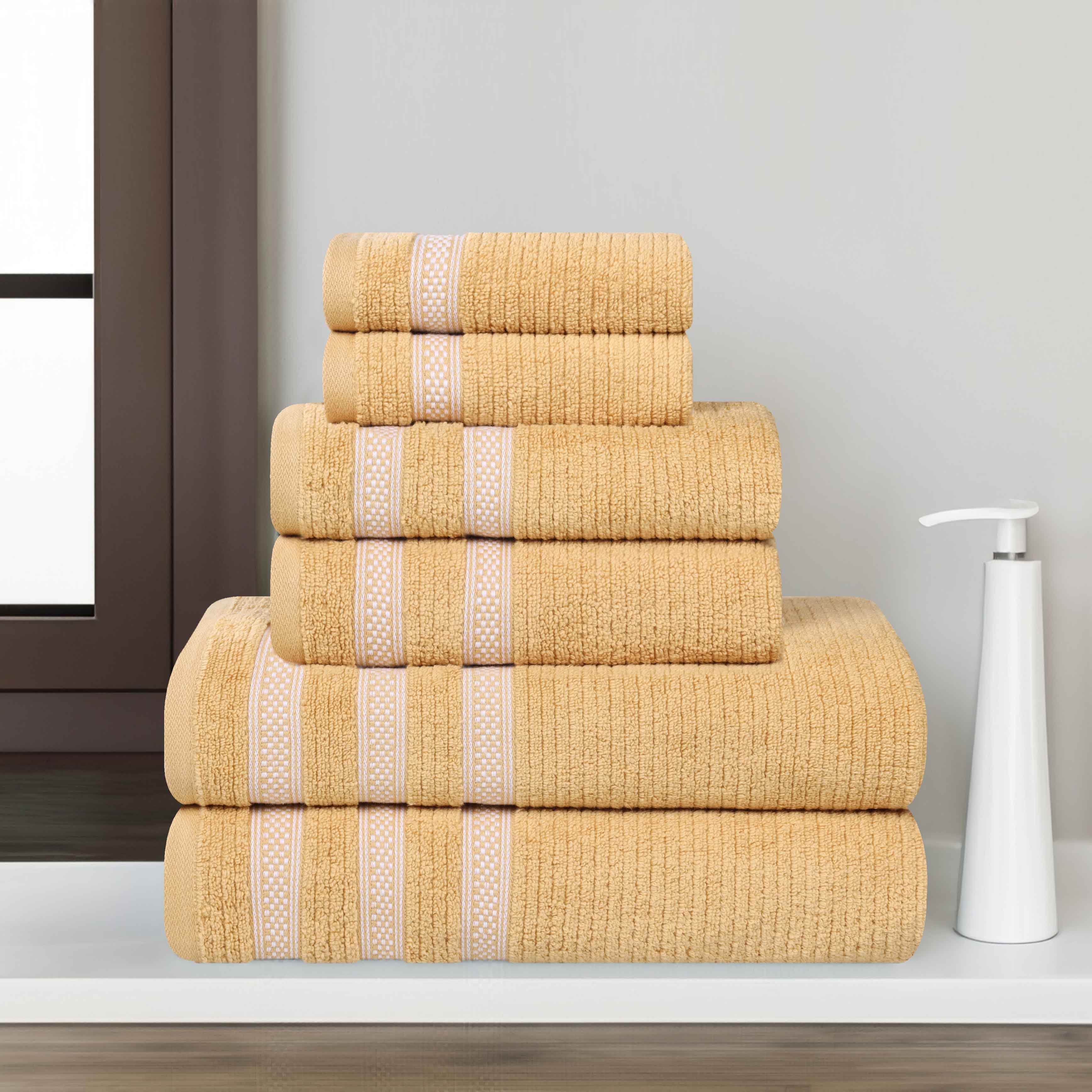 Brea Zero Twist Cotton Ribbed Geometric Border 6 Piece Towel Set - Towel Set by Superior