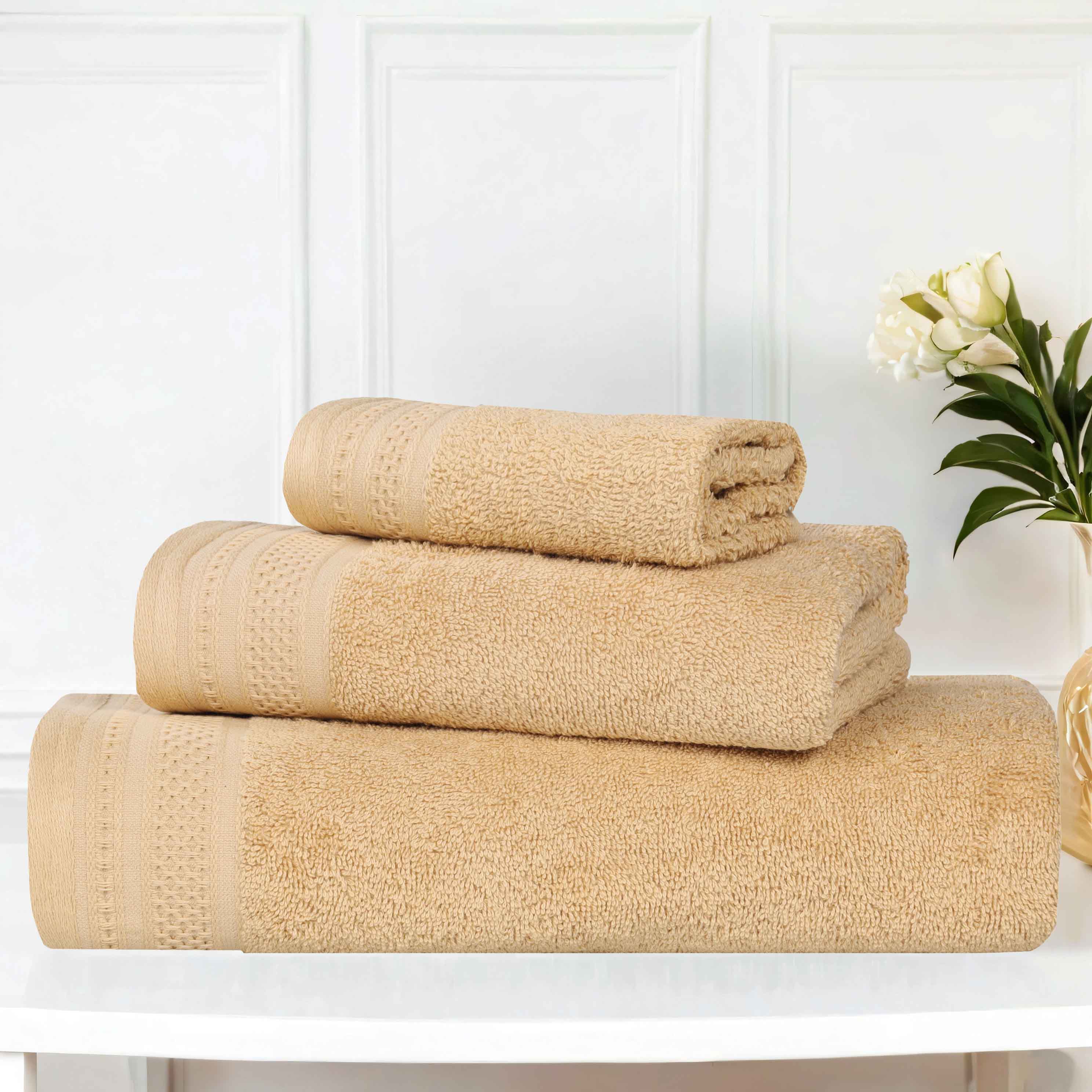 Honeycomb Textured Waffle Border Cotton 3 Piece Towel Set - Towel Set by Superior