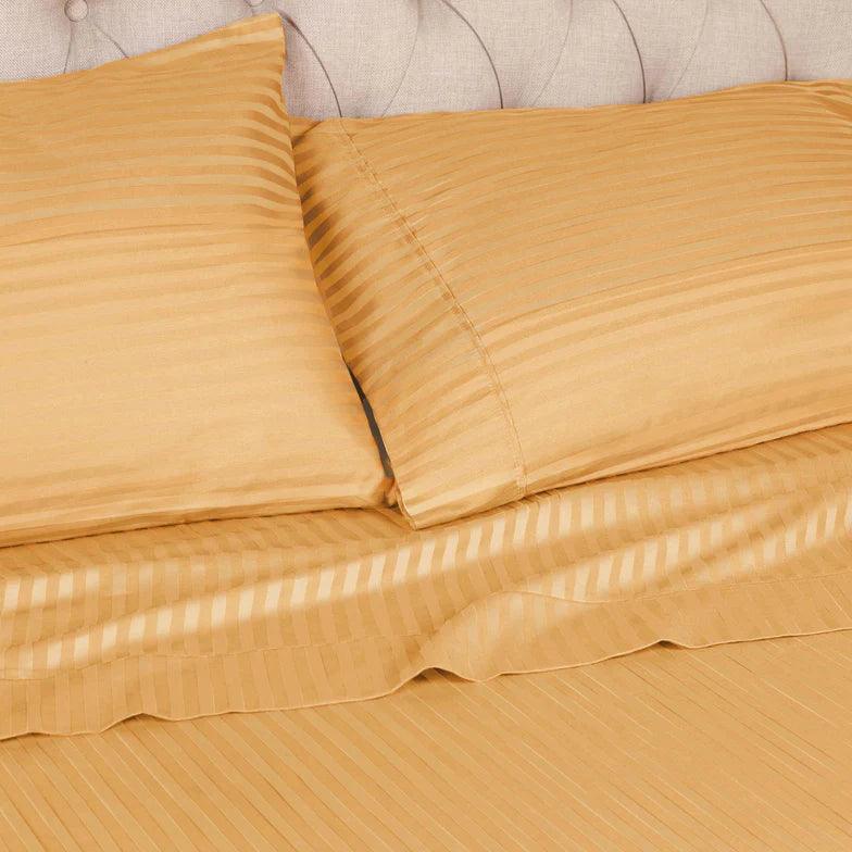 Egyptian Cotton 300 Thread Count Striped 2 Piece Pillowcase Set - Gold