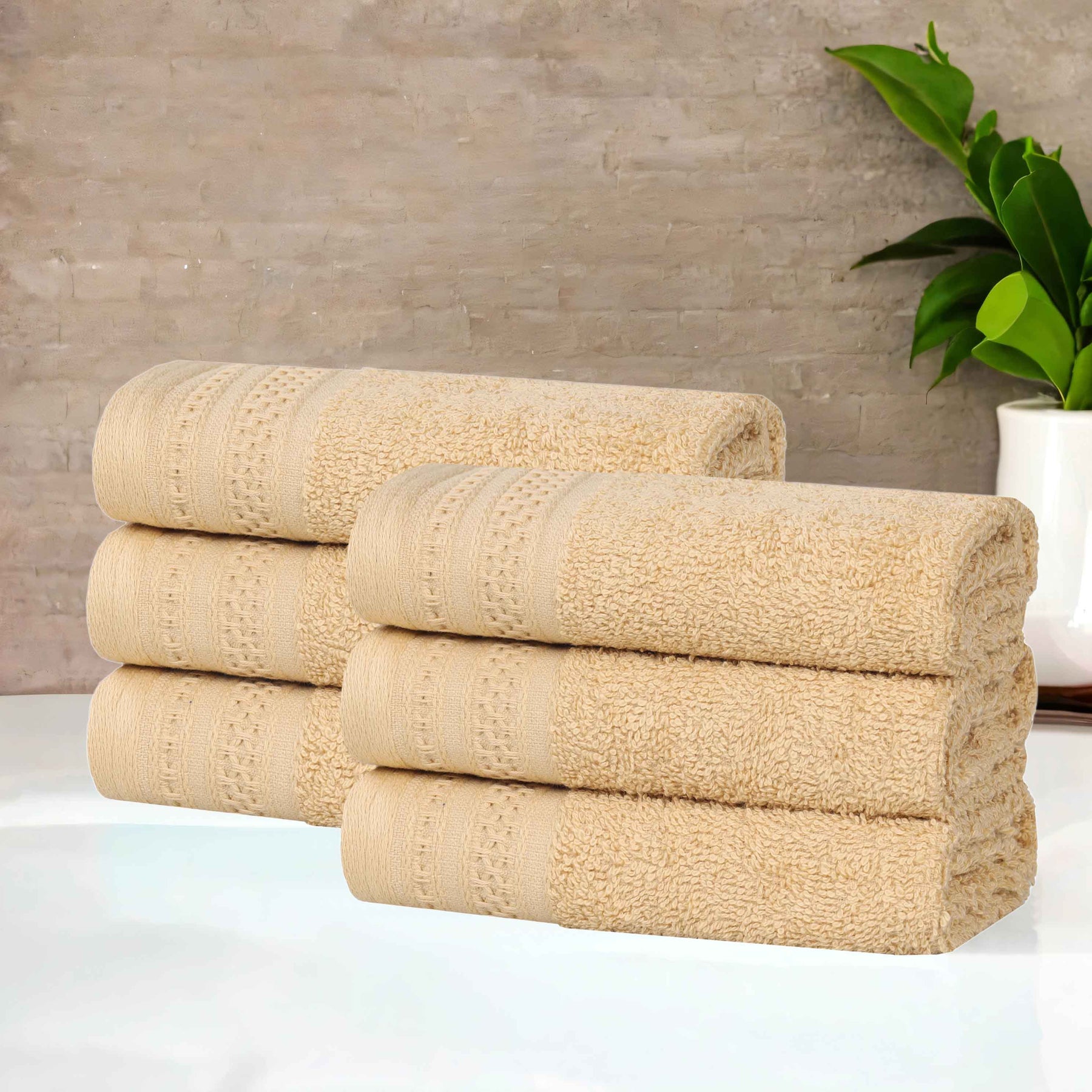 Honeycomb Textured Waffle Border Cotton Face Towels, Set of 6