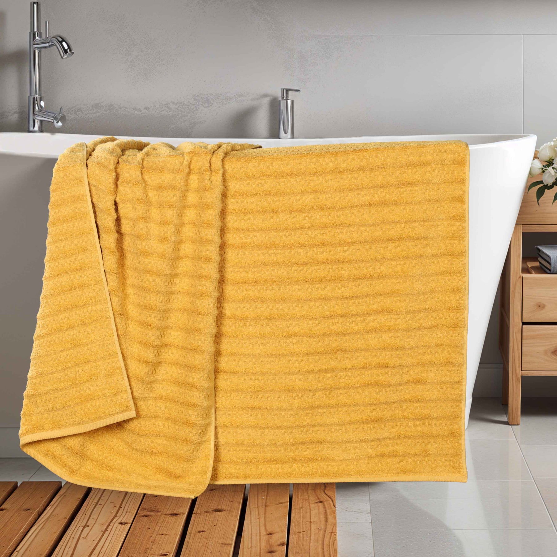 Zuma Zero Twist Cotton Waffle Textured Stripes Bath Sheets, Set of 2