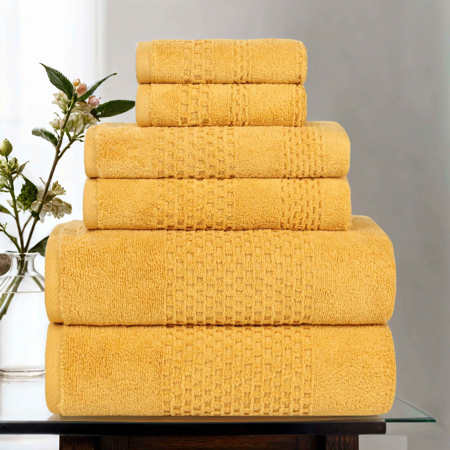 Playa Zero Twist Cotton Solid Waffle Textured 6 Piece Towel Set