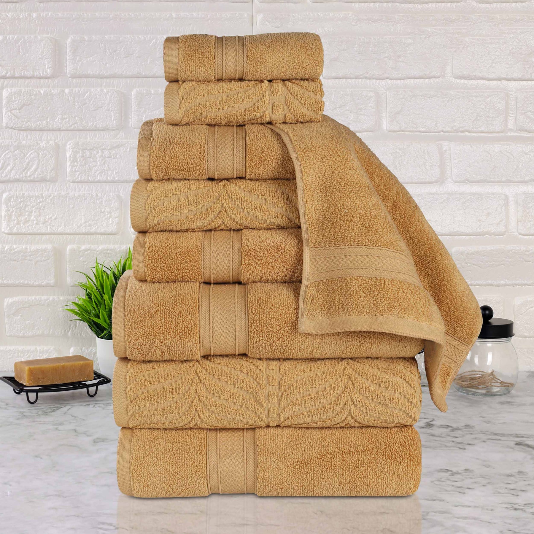 Chevron Zero Twist Solid and Jacquard Cotton 9 Piece Towel Set