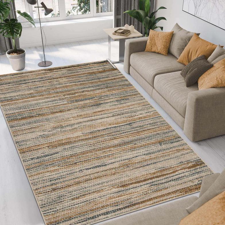 Montouk Pastel Striped Indoor Area Rugs or Runner Rug - Gold