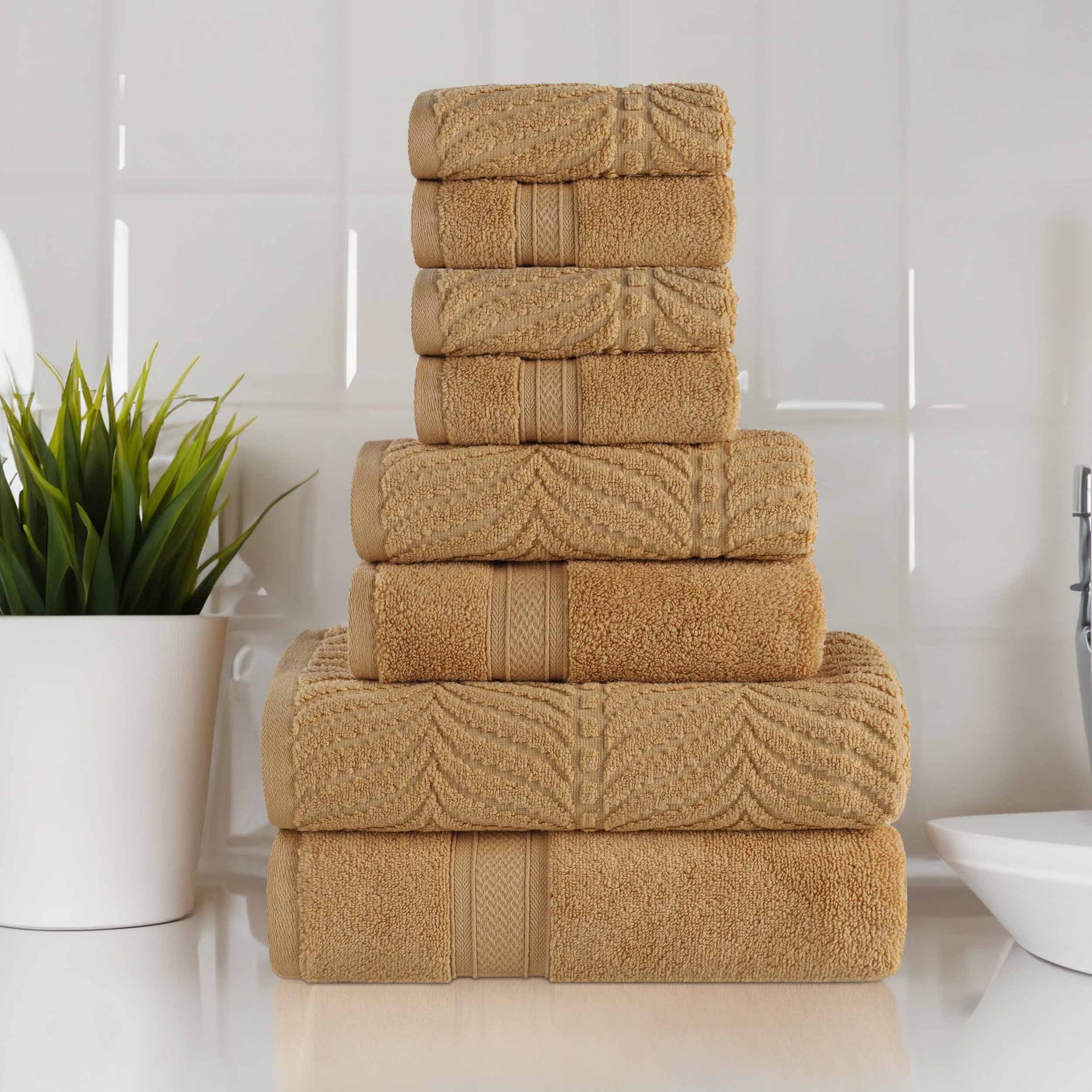 Chevron Zero Twist Solid and Jacquard Cotton 8 Piece Towel Set