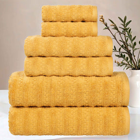 Zuma Zero Twist Cotton Medium Weight Waffle Stripes 6 Piece Towel Set