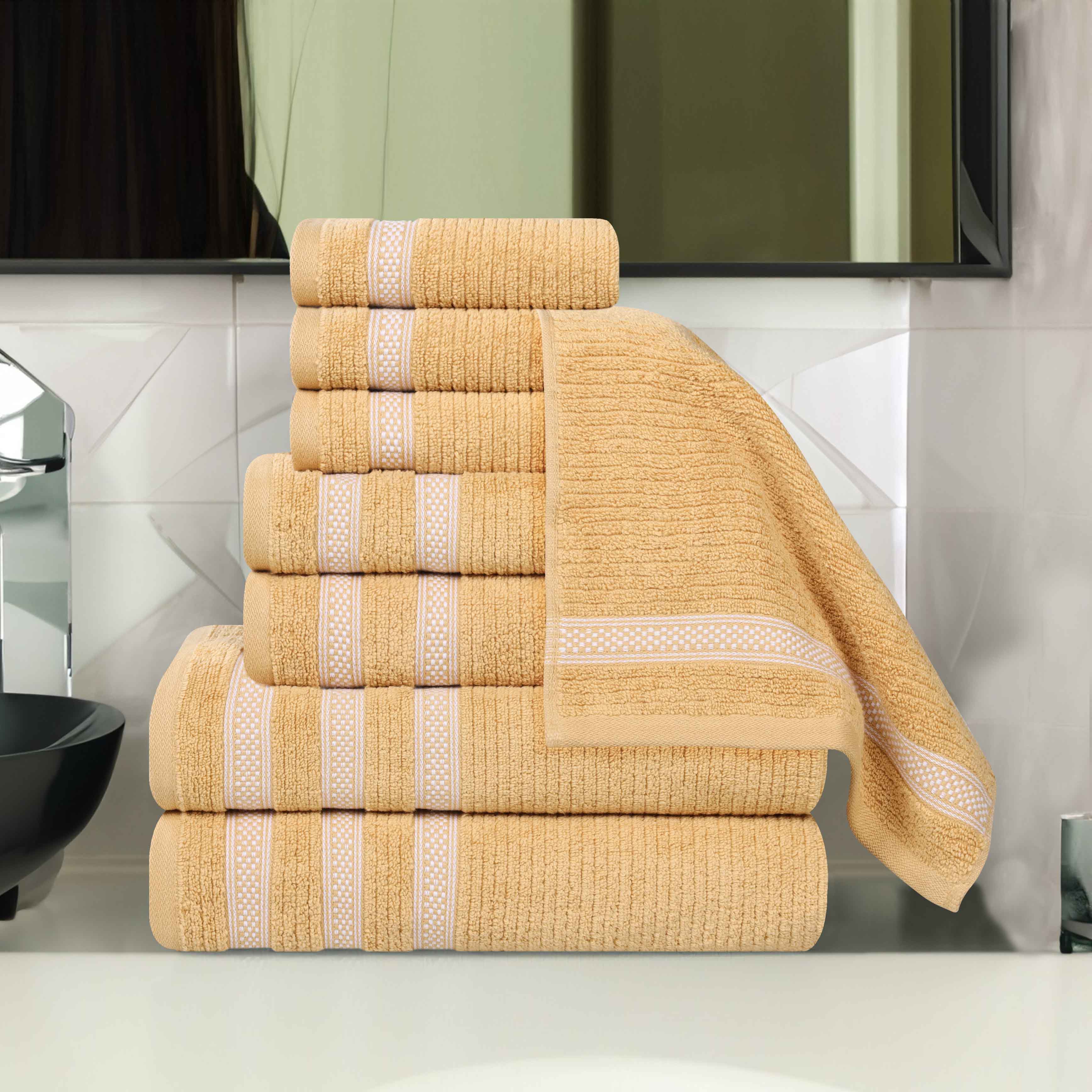 Brea Zero Twist Cotton Ribbed Geometric Border 8 Piece Towel Set - Towel Set by Superior