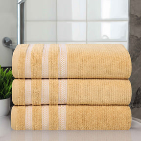 Brea Zero Twist Cotton Ribbed Geometric Border Bath Towel Set of 3