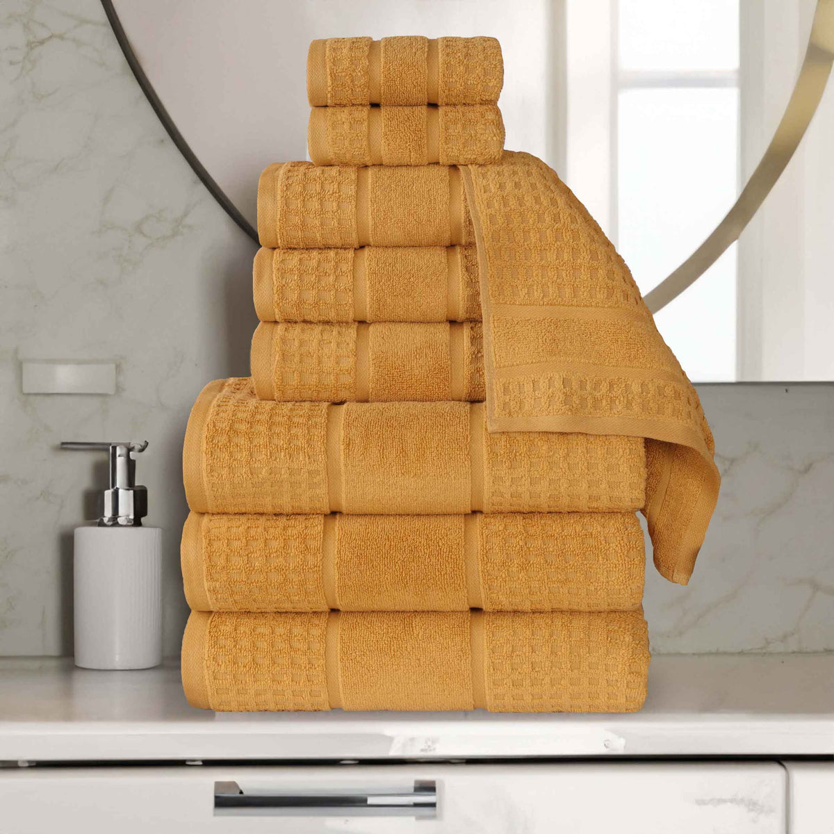 Napa Zero Twist Cotton Solid Waffle Honeycomb 9 Piece Towel Set