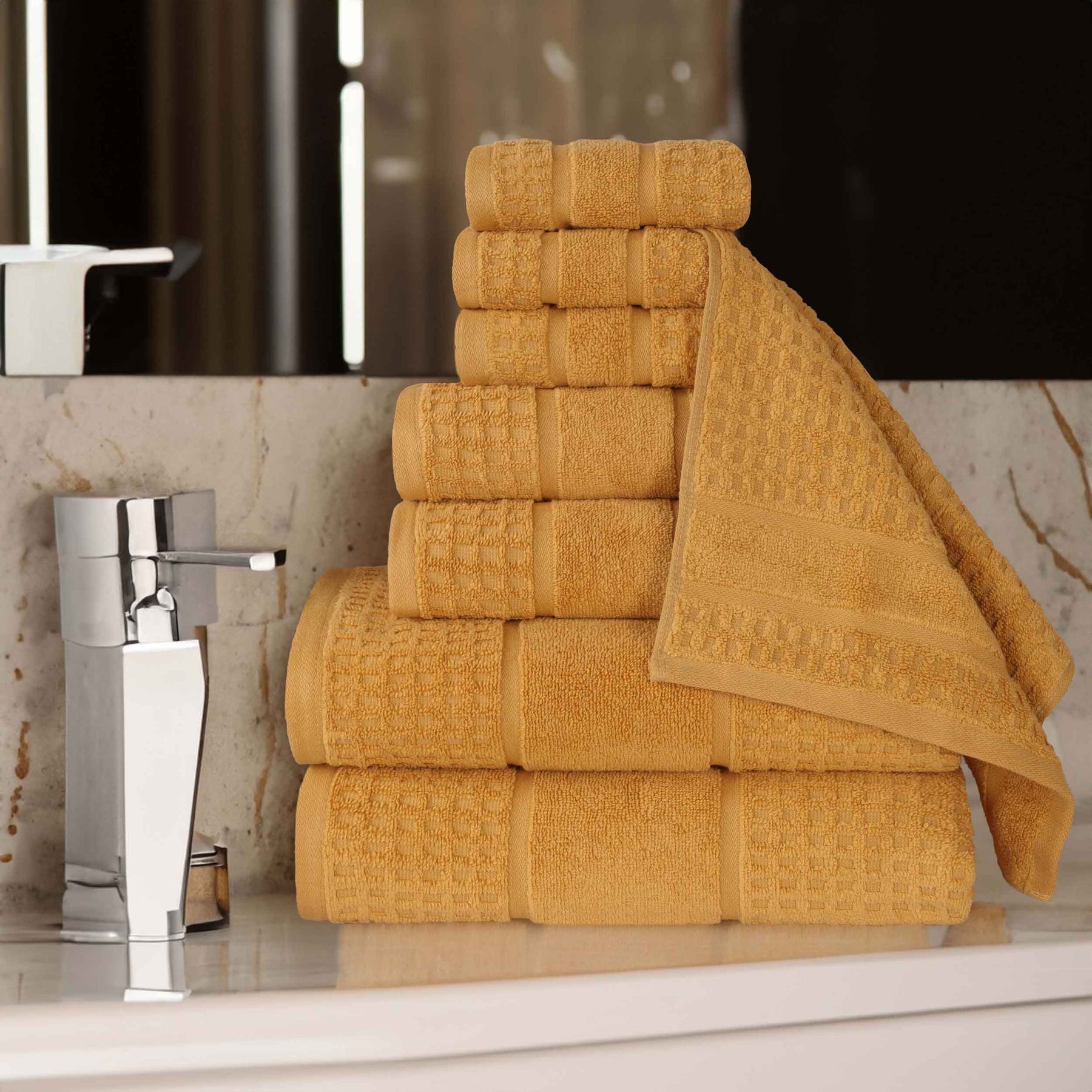 Napa Zero Twist Cotton Solid Waffle Honeycomb 8 Piece Towel Set