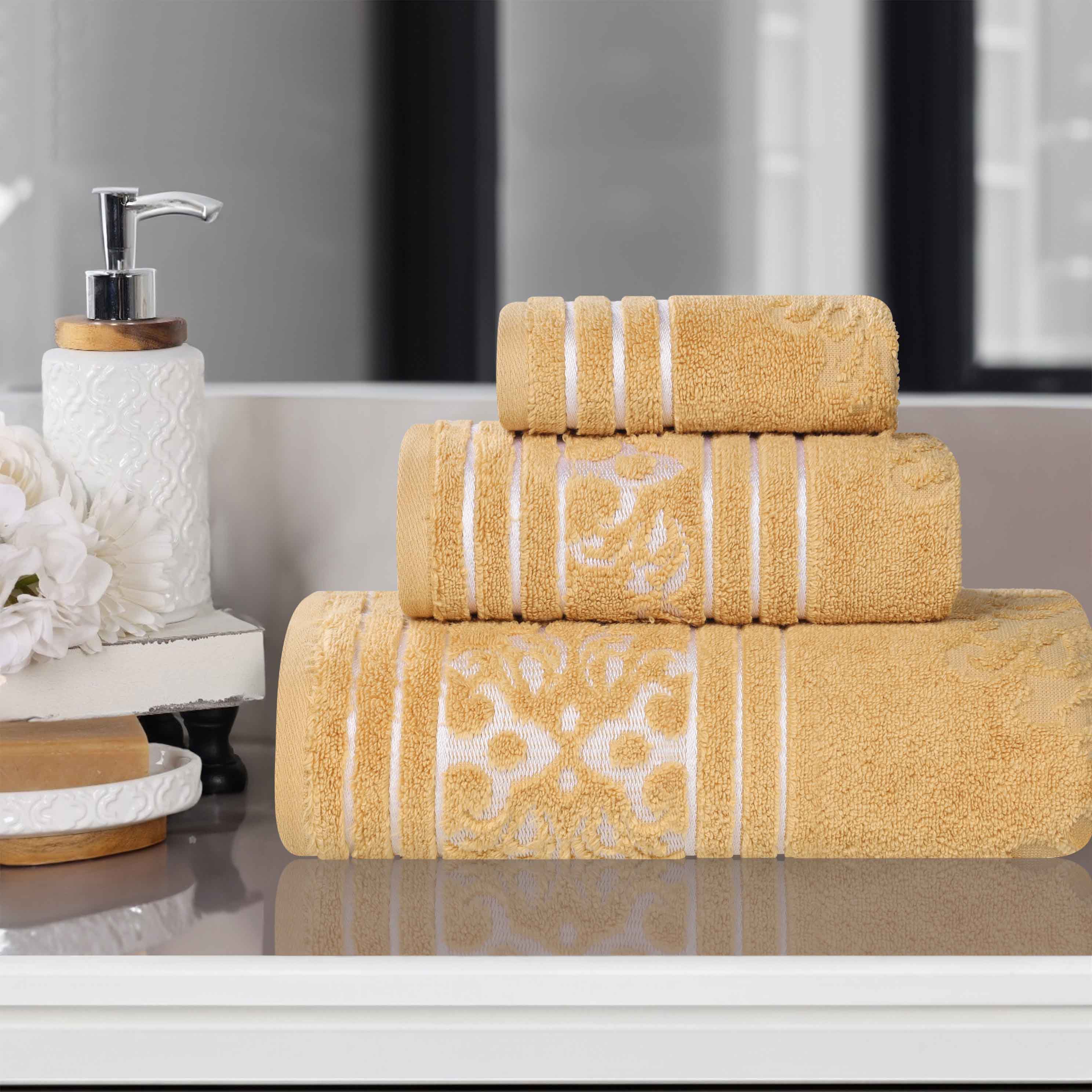 Sadie Zero Twist Cotton Floral Jacquard Absorbent 3 Piece Towel Set - Towel Set by Superior