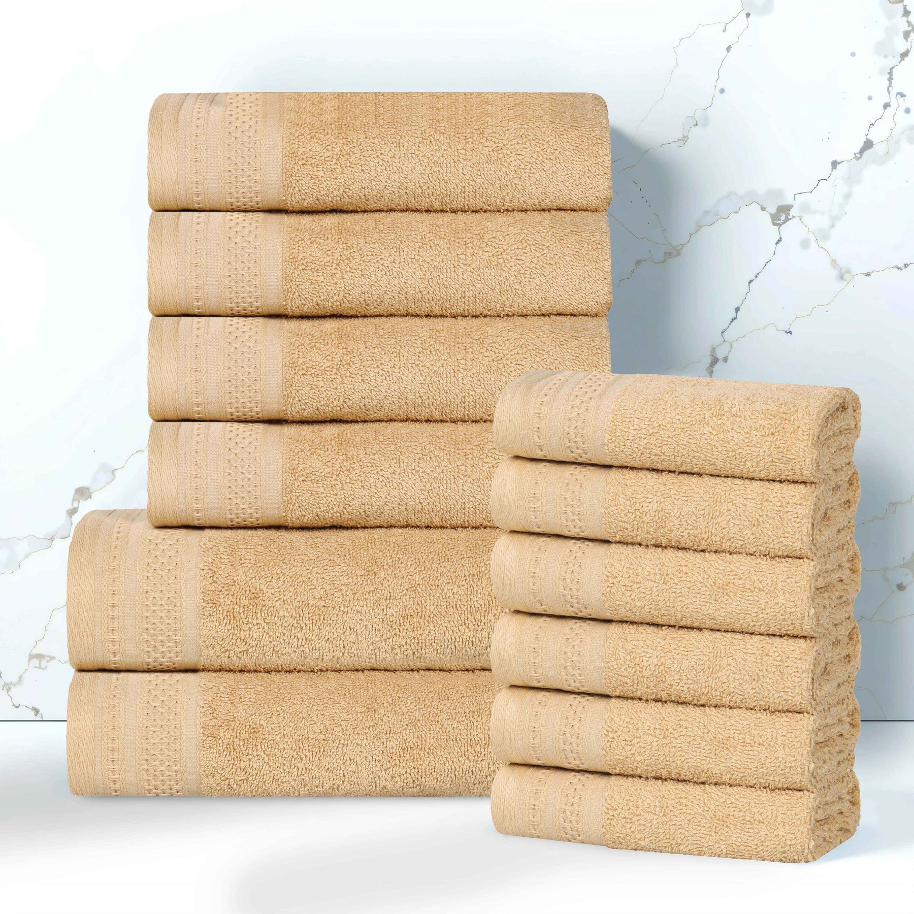 Honeycomb Textured Waffle Border Cotton 12 Piece Towel Set