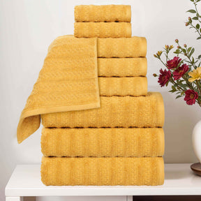 Zuma Zero Twist Cotton Medium Weight Waffle Stripes 9 Piece Towel Set