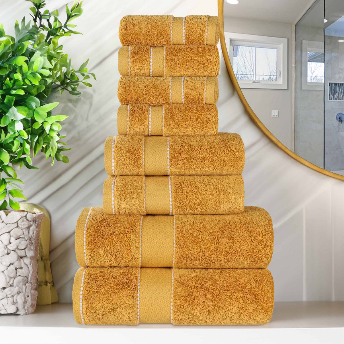 Niles Egyptian Giza Cotton Plush Heavyweight Soft 8 Piece Towel Set - Gold