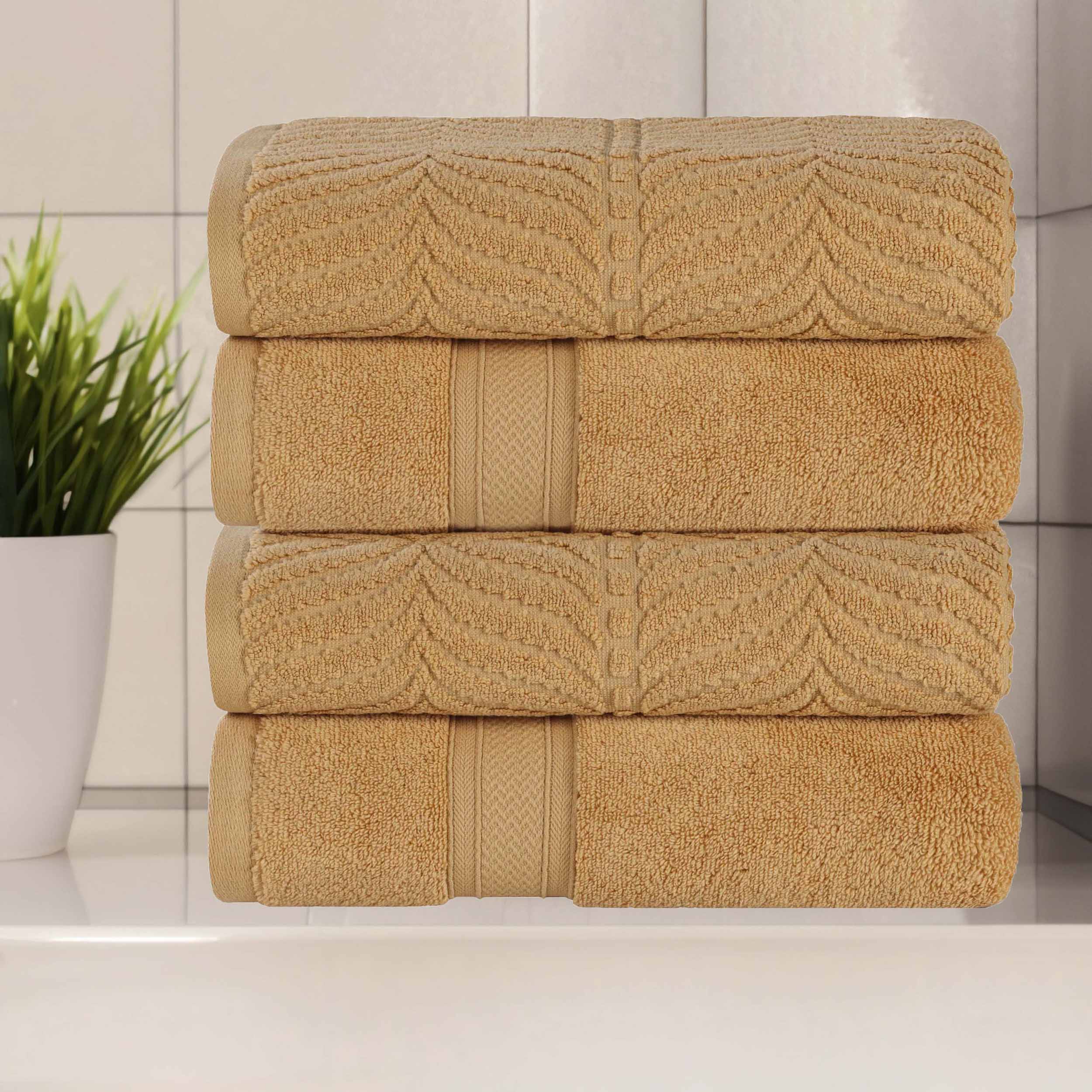 Chevron Zero Twist Solid and Jacquard Soft Cotton Bath Towel Set of 4 - Bath Towel by Superior