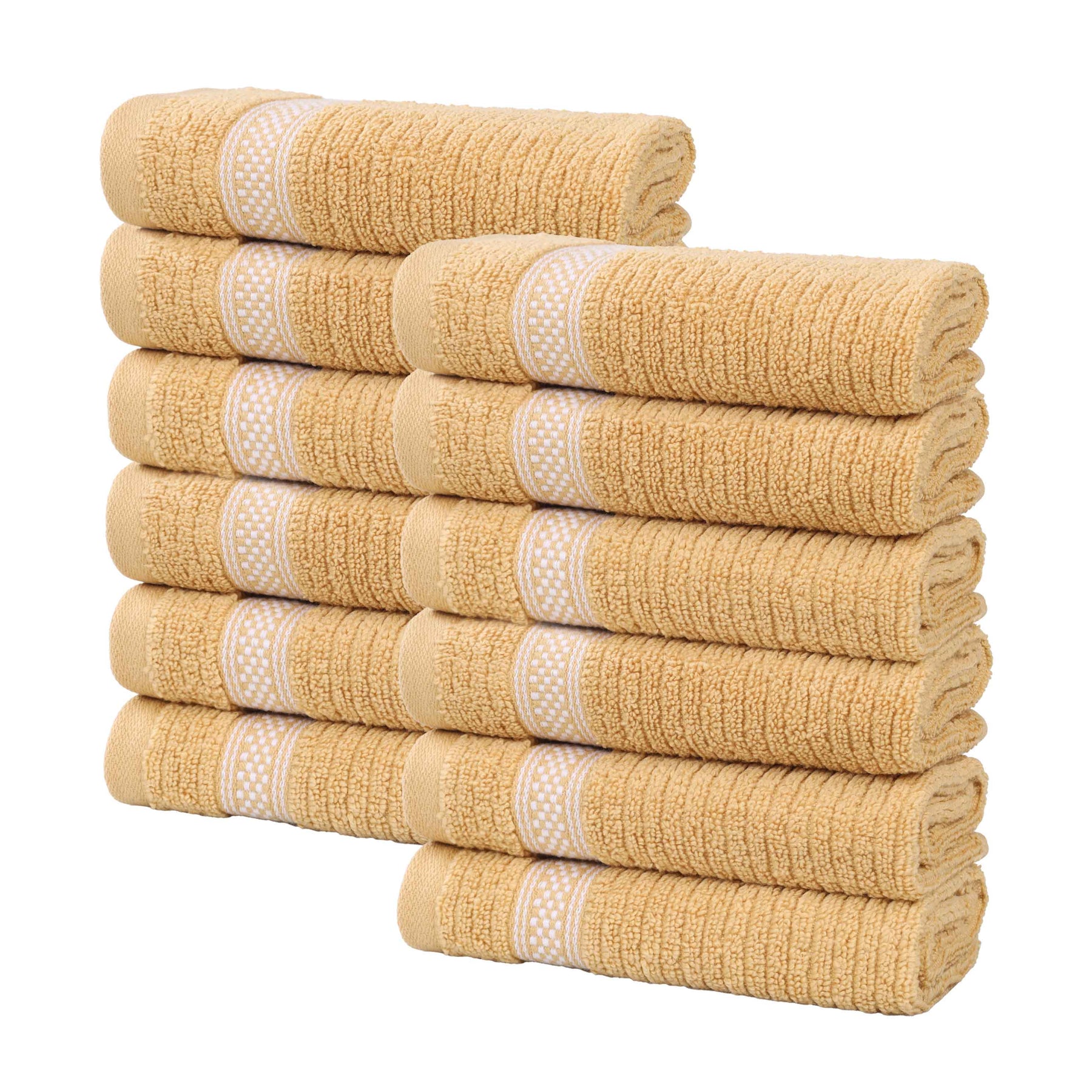 Brea Zero Twist Cotton Ribbed Geometric Border Face Towel Set of 12