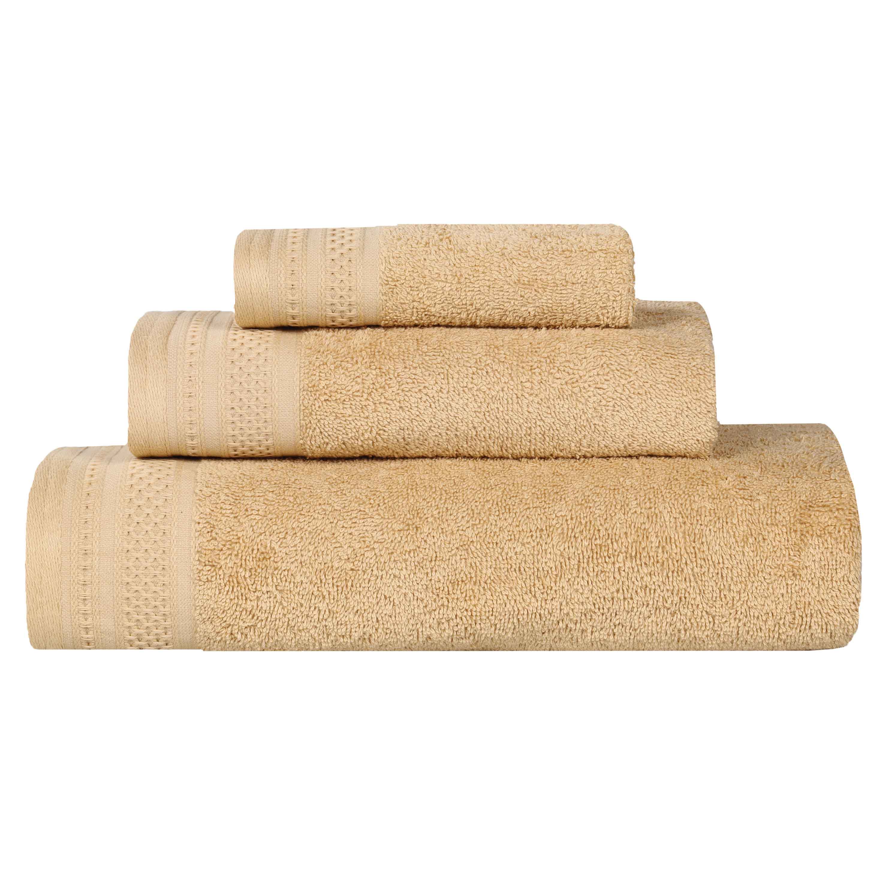 Honeycomb Textured Waffle Border Cotton 3 Piece Towel Set - Towel Set by Superior