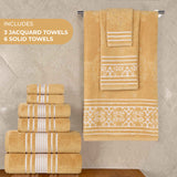 Sadie Zero Twist Cotton Solid and Jacquard Floral 9 Piece Towel Set - Towel Set by Superior